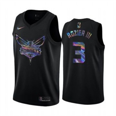Nike Charlotte Hornets #3 Terry Rozier III Men's Iridescent Holographic Collection NBA Jersey - Black Men's